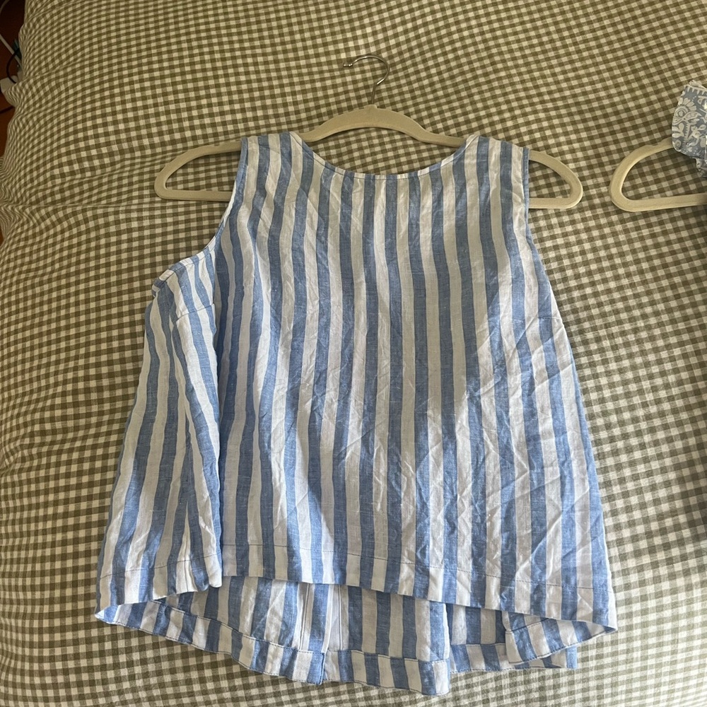 J. Crew Blue and White Striped Linen Blouse